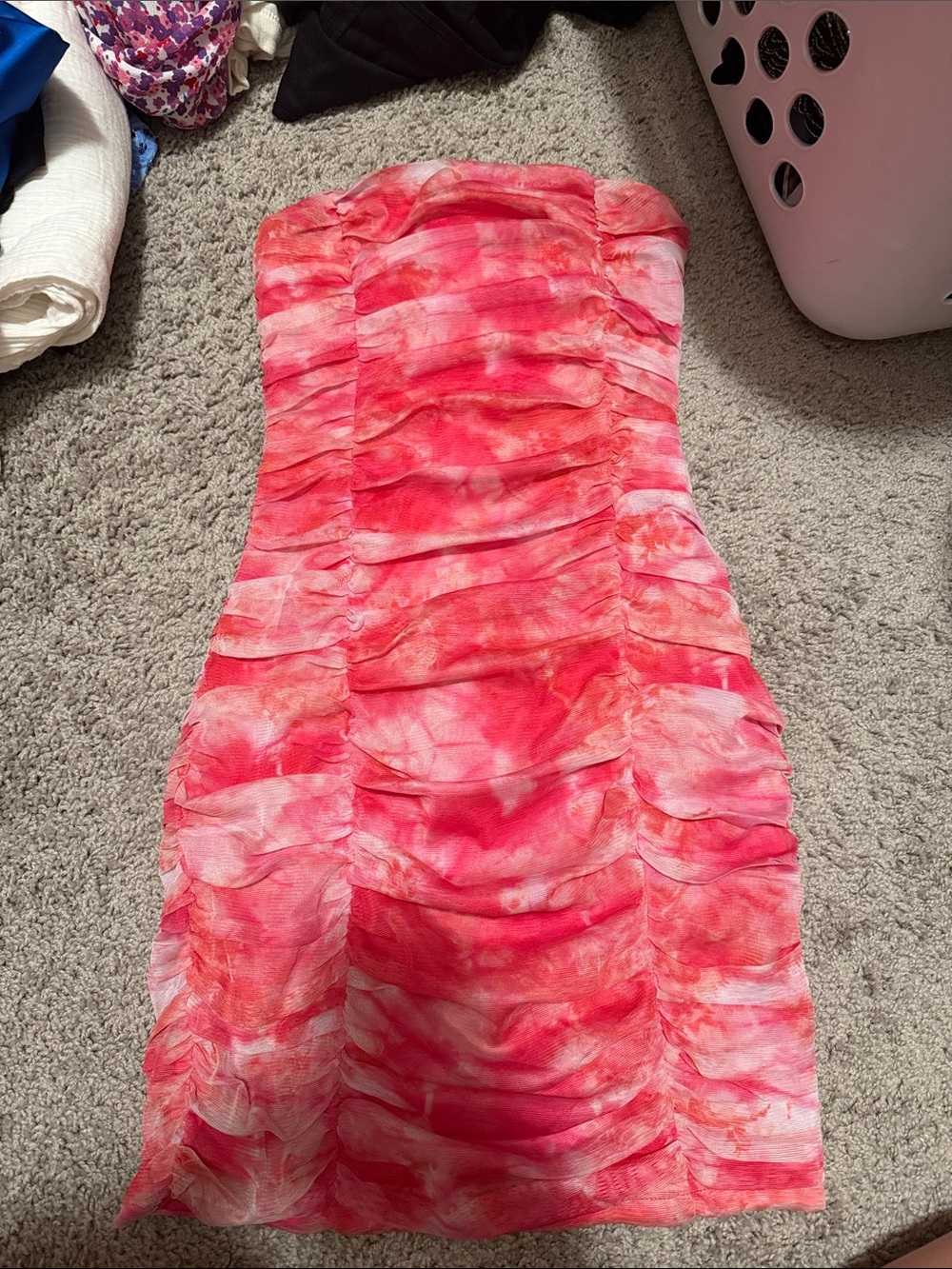 superdown Strapless Pink Tie-Dye Ruching Bodycon Dress
